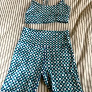 SOLID & STRIPED Checkered Blue and White Sports Bra